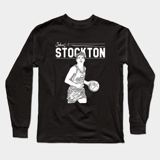 John Stockton | White retro Long Sleeve T-Shirt by Aloenalone